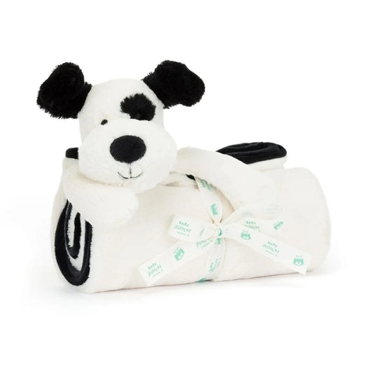 Jellycat Bashful Black & Cream Puppy Blankie BLNK4BCP 1