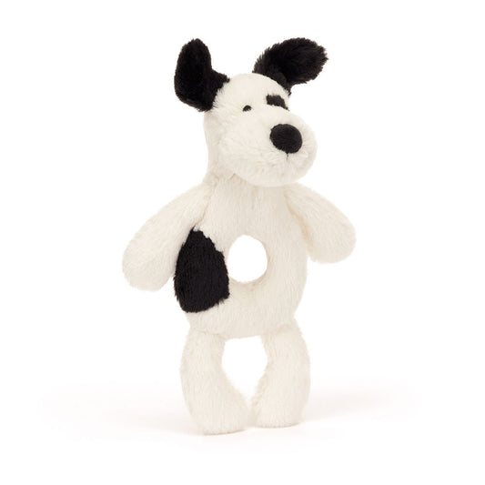 Jellycat Bashful Black & Cream Puppy Ring Rattle BRR4BCP 1
